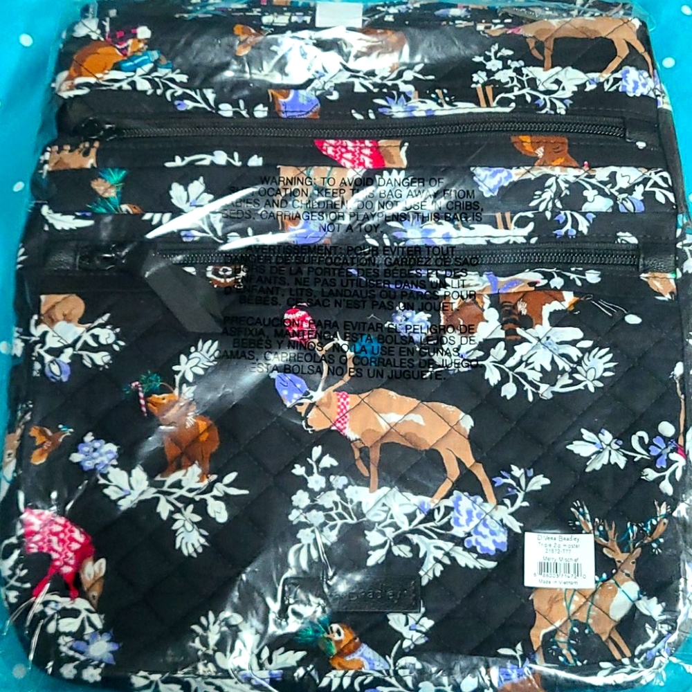 Vera bradley merry mischief triple zip hipster